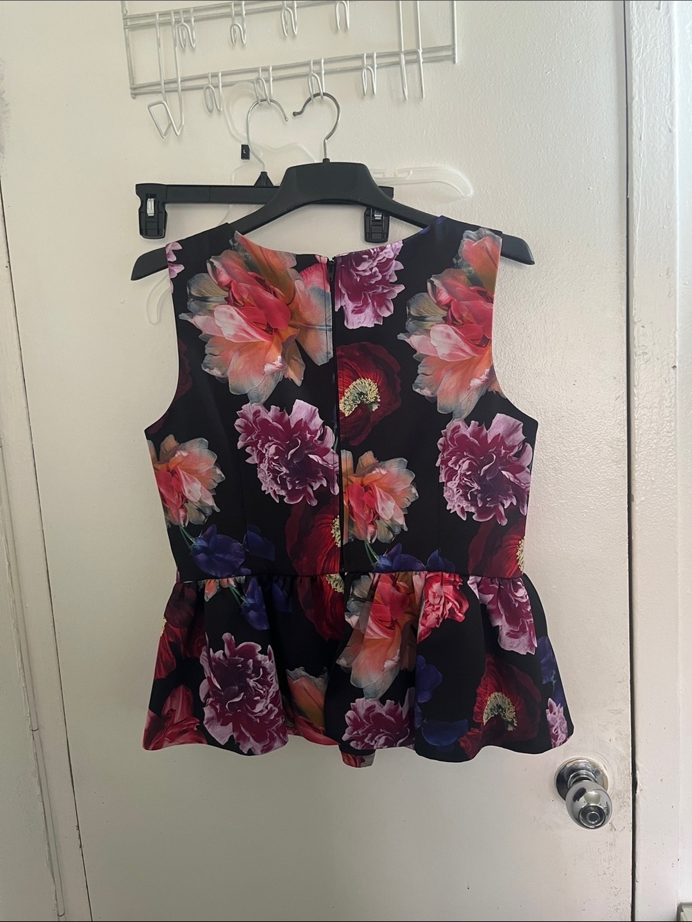 Isaac Mizrahi Black Floral Peplum Tank with Multicolor Blooms - Picture 4 of 6